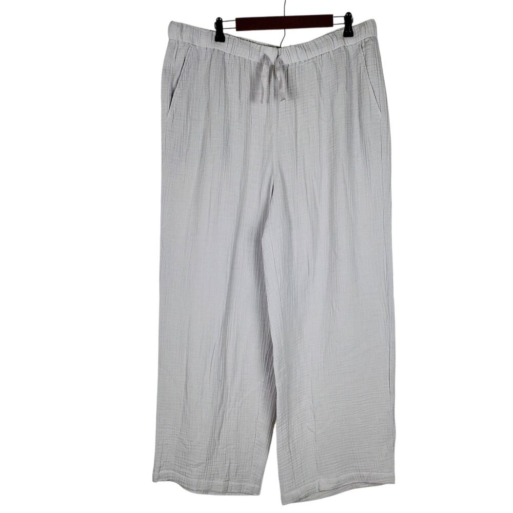 NEW EILEEN FISHER Organic Cotton Lofty Gauze Straight Pants Size 1X Gray Pull On